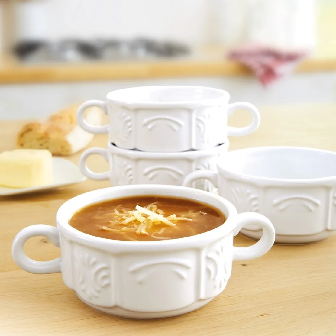 4 bols à poignées blancs