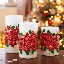 3 bougeoirs LED poinsettia