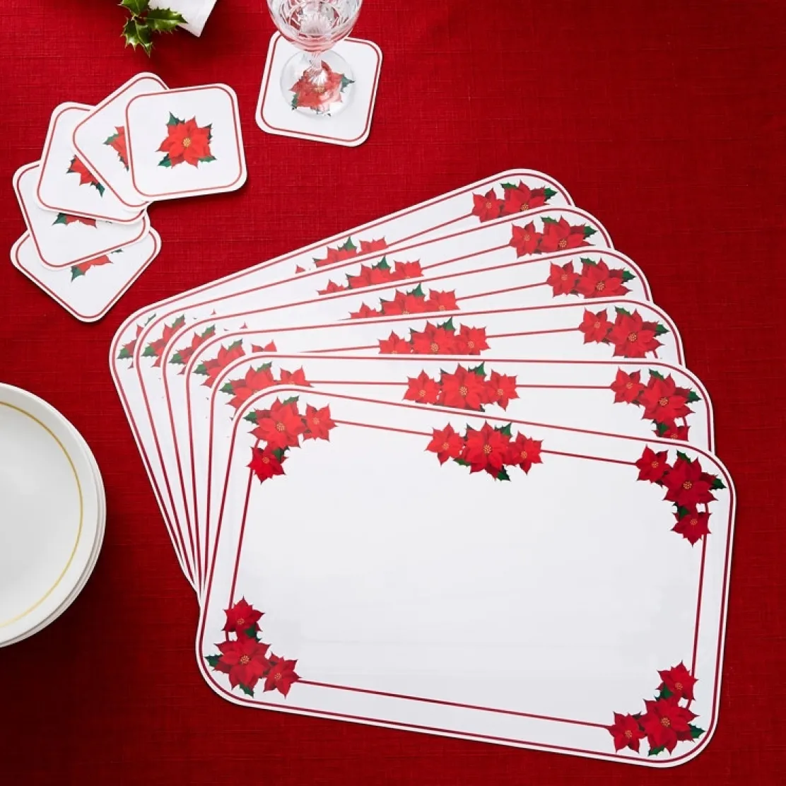 6 sets de table poinsettia +6 sous-verre