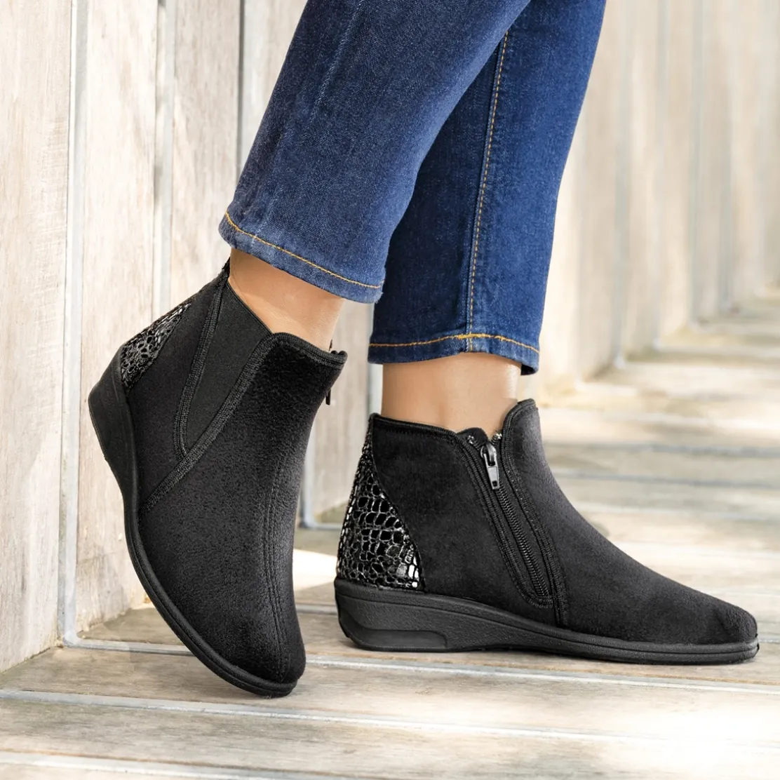 Bottines zippées noir ou bordeaux