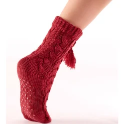 Chaussettes tricot antiglisse : Bordeaux ou Beige
