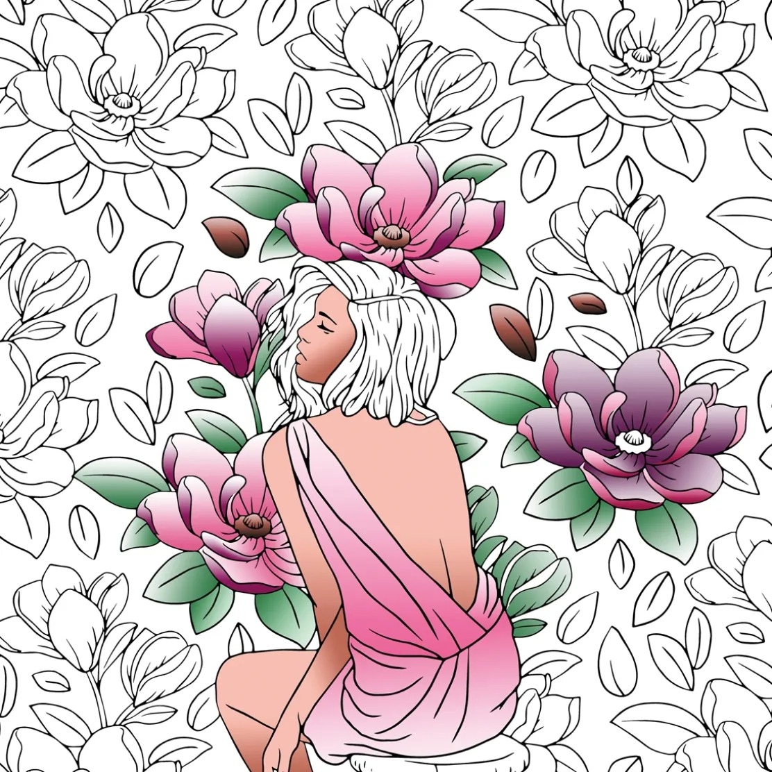 Grands carrés d'art thérapie Femmes fleurs