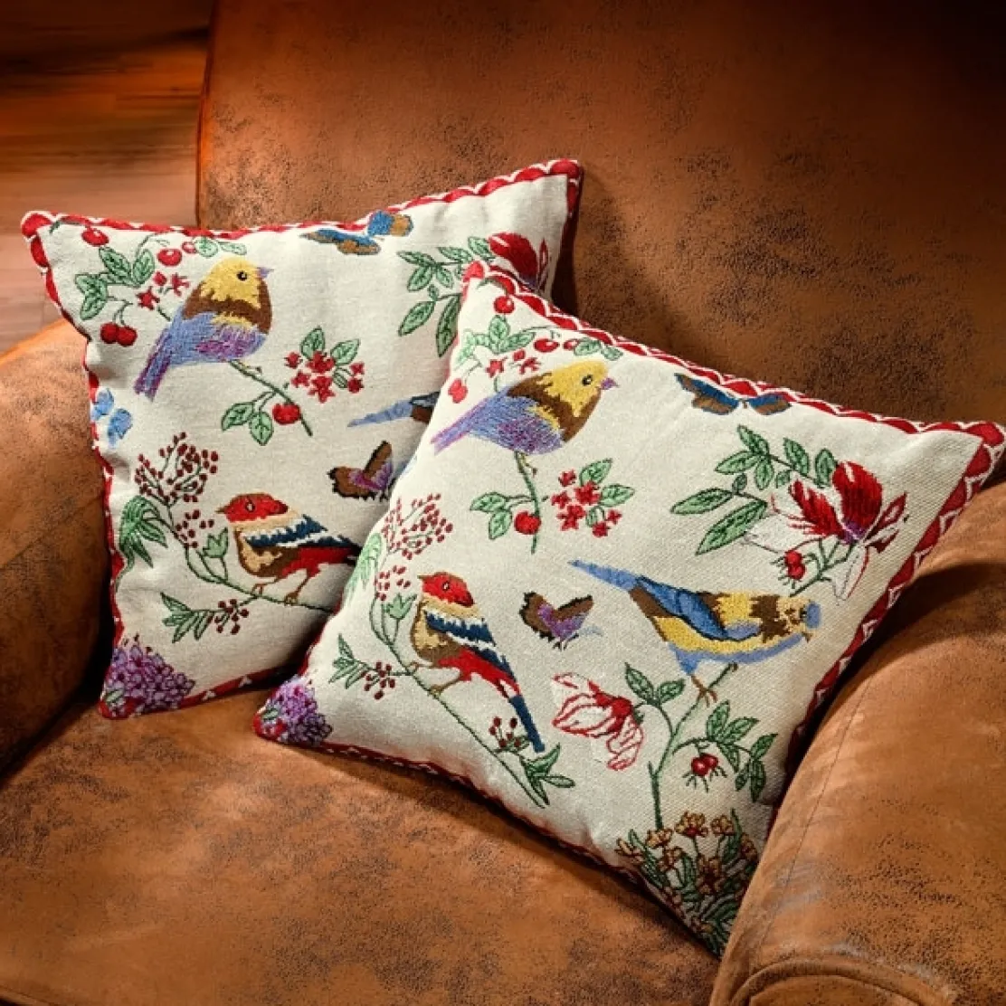 Housses coussins oiseaux