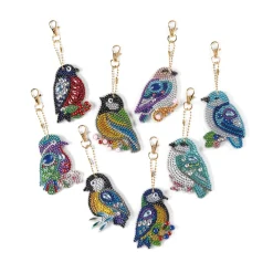 Kit broderie diamant 8 porte-clefs oiseaux