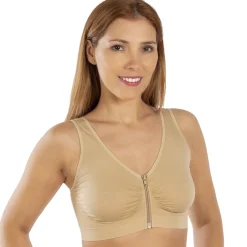 Lot 2 soutiens-gorge confort zippés 1 blanc + 1 beige - taille M