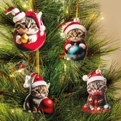 Lot de 4 décorations chats