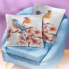 Lot de 2 housses coussin oiseau bleu