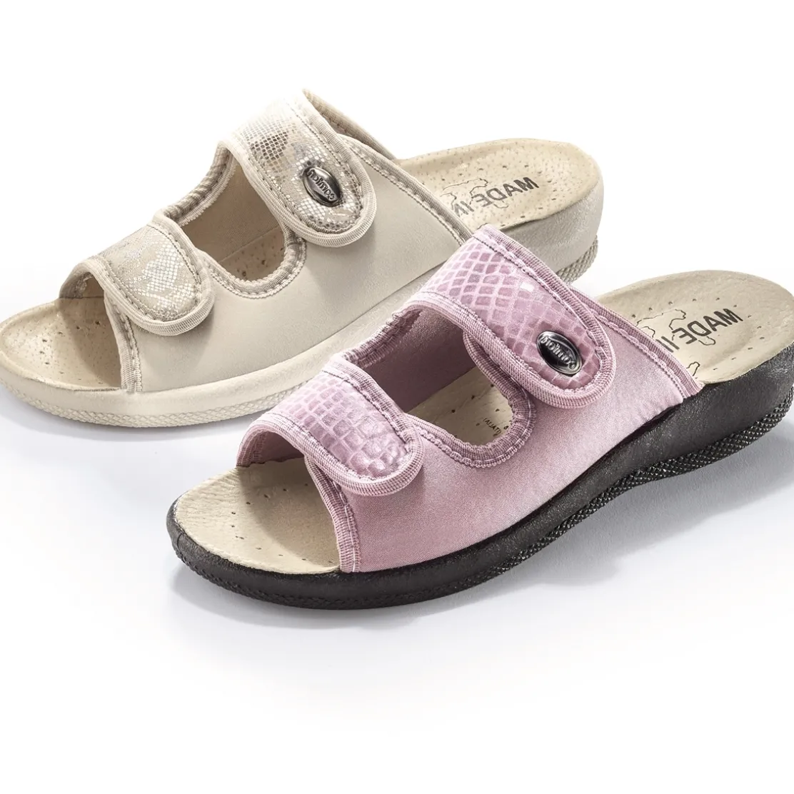 Mules tissu beige ou rose