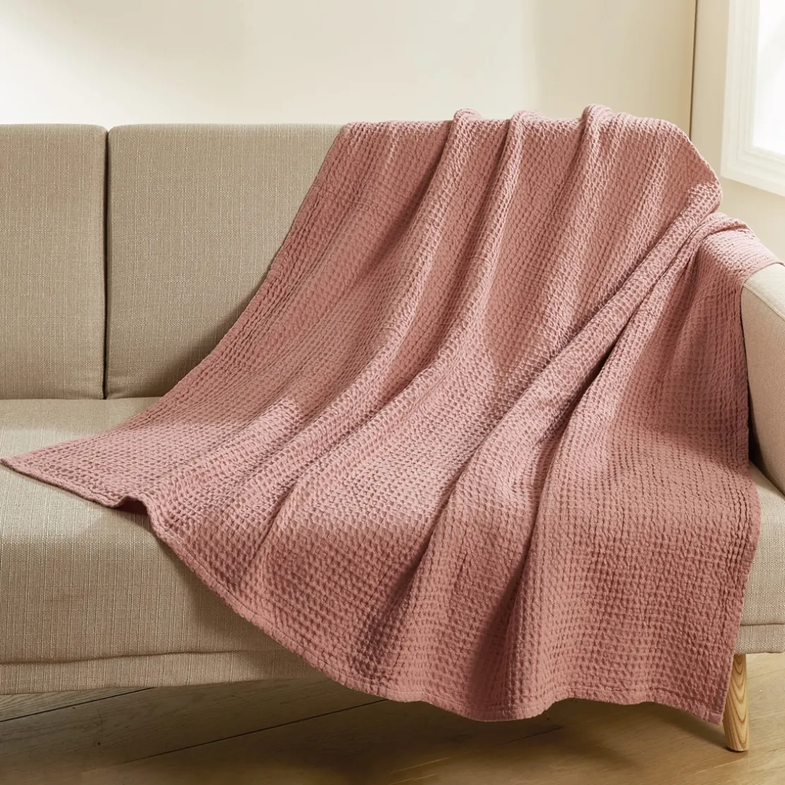 Plaid gaufrette kaki ou rose