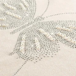 Pull papillon strass et perles écru