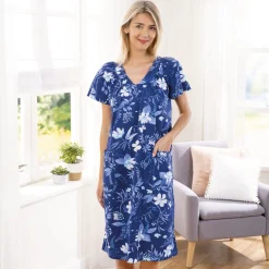 Robe en coton avec poches bleue