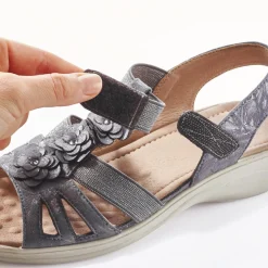 Sandales fleurs élastiquées grises ou beige Pédilège